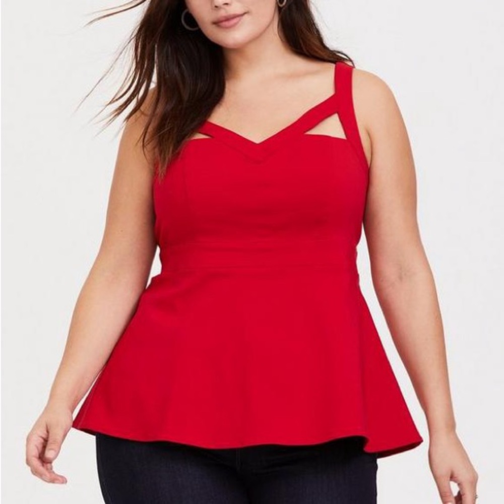 Torrid Red Peplum Top Cutout Strap Sleeveless Blouse Zipper Back Plus Size